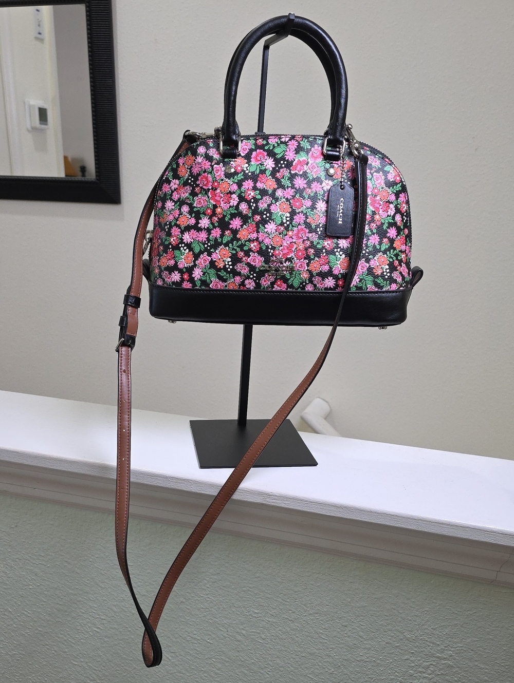 COACH F57621 Mini Sierra Satchel In Posey Cluster Floral Print Handbag Crossbody